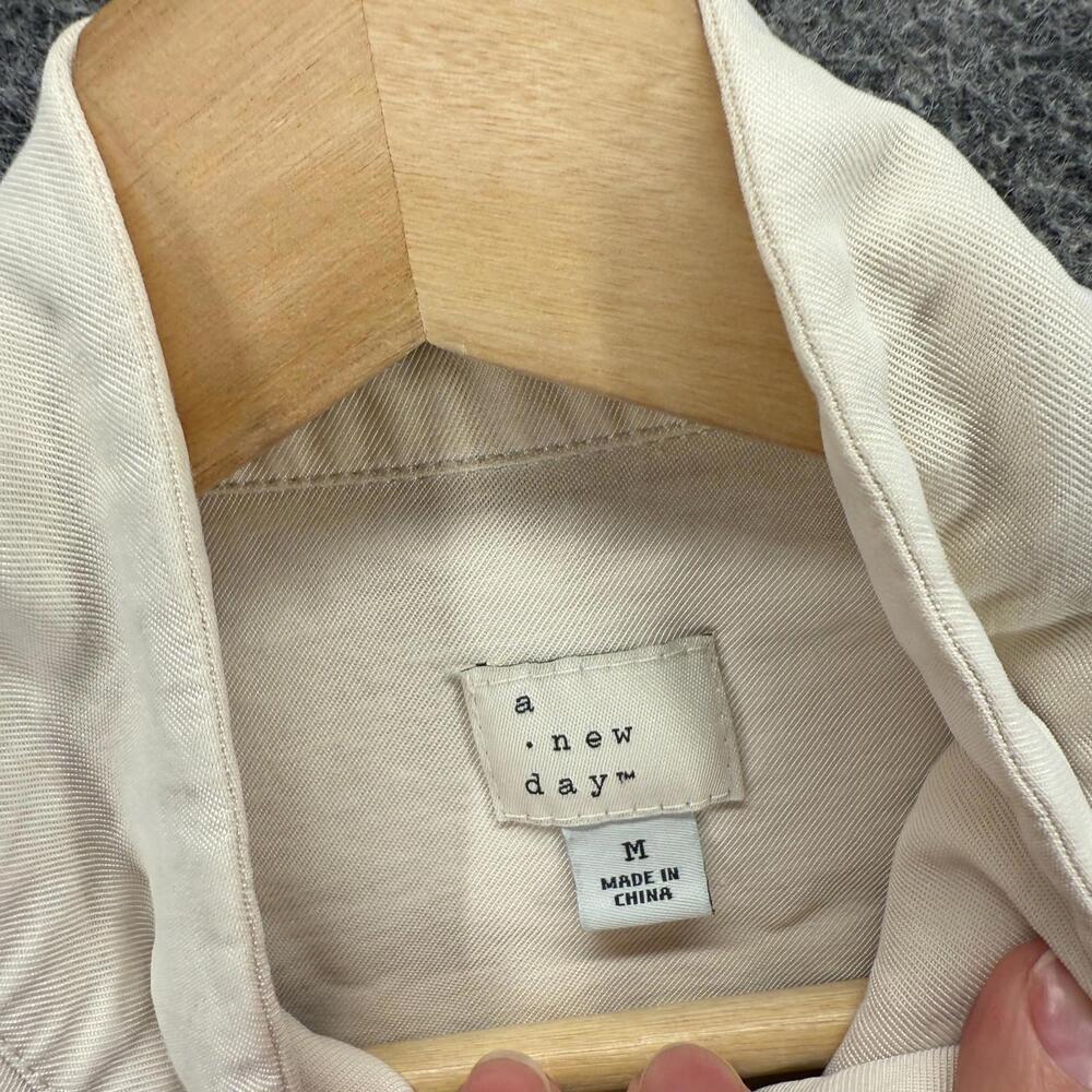 A New Day Jacket Women M Medium Beige Full Zip Long Sleeve Pockets Rayon Casual - Picture 3 of 7
